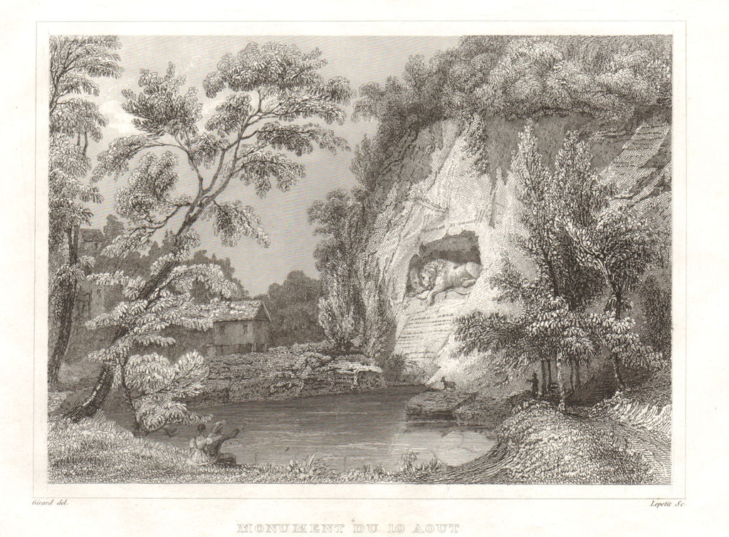 Monument du 10 Aout. Lion Monument. Löwendenkmal. Lucerne Luzern Lucerna 1837